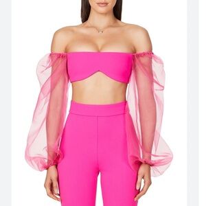 Nookie Hot Pink Sheer Sleeve Top
